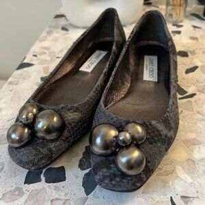 Jimmy Choo Women's Gray Snakeskin Suede Flats Size 37.5